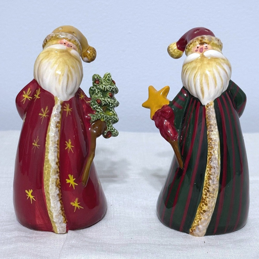 CIC Ceramic Santa Claus Salt and Pepper Shakers Christmas Holiday Set Red Green
